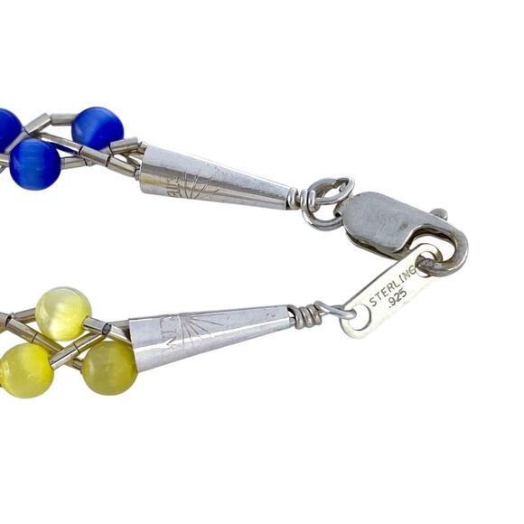 Braided Multi color Cat's Eye Bracelet | Sterling Liquid Silver 925 | 6.75" - Picture 2 of 5